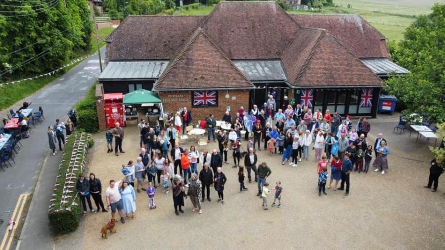 Petham Village Hall from the air during Queens Jubilee celebrations